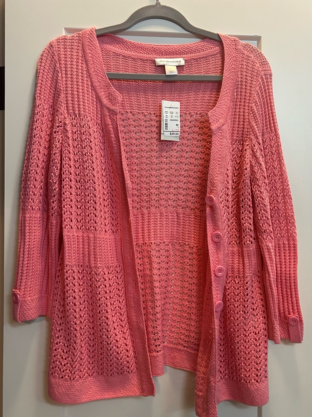 Crochet-Knit Pink Openwork Cardigan Sweater
